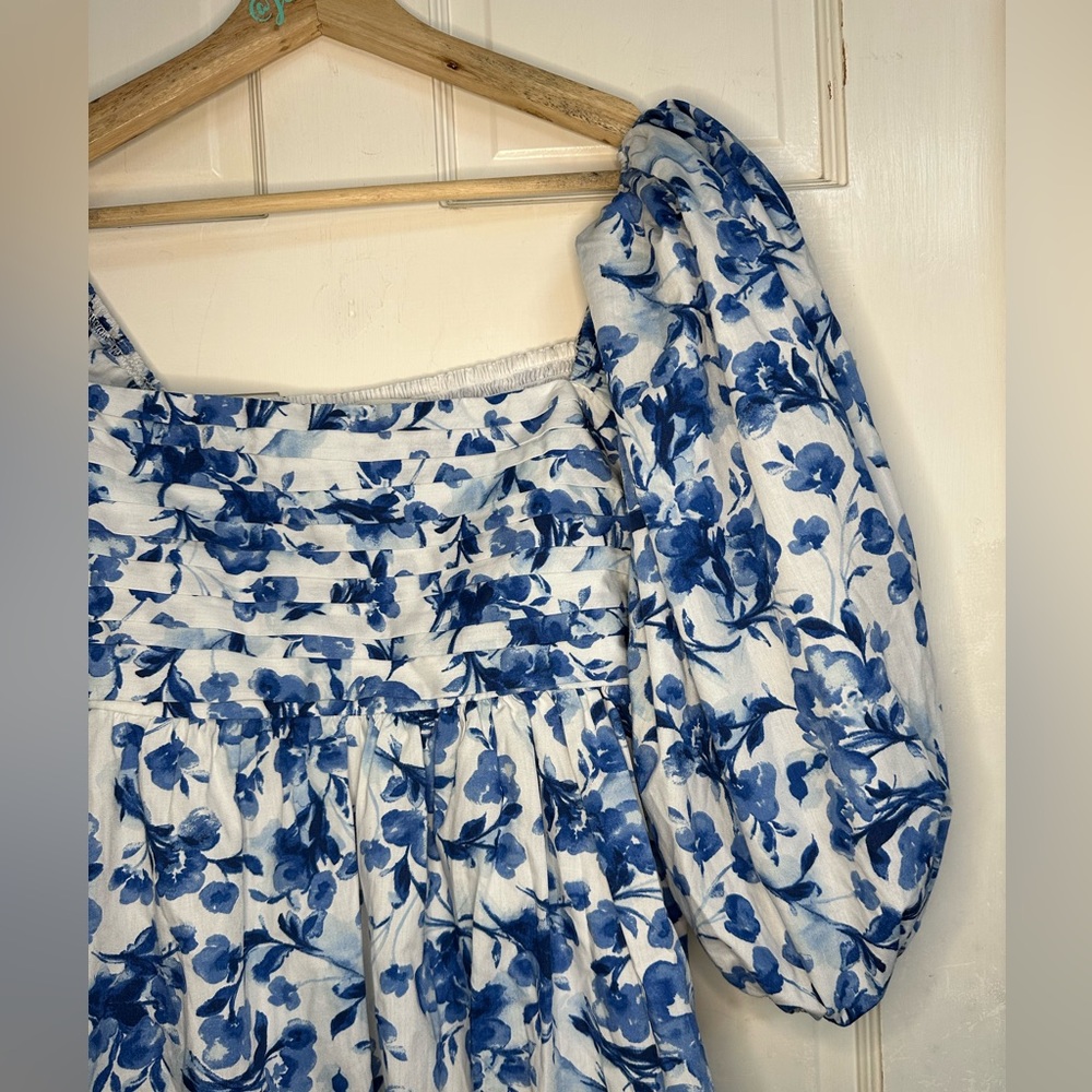 Abercrombie and Fitch Emerson Mini Dress Blue and White Floral Dress LT Large - Picture 3 of 6